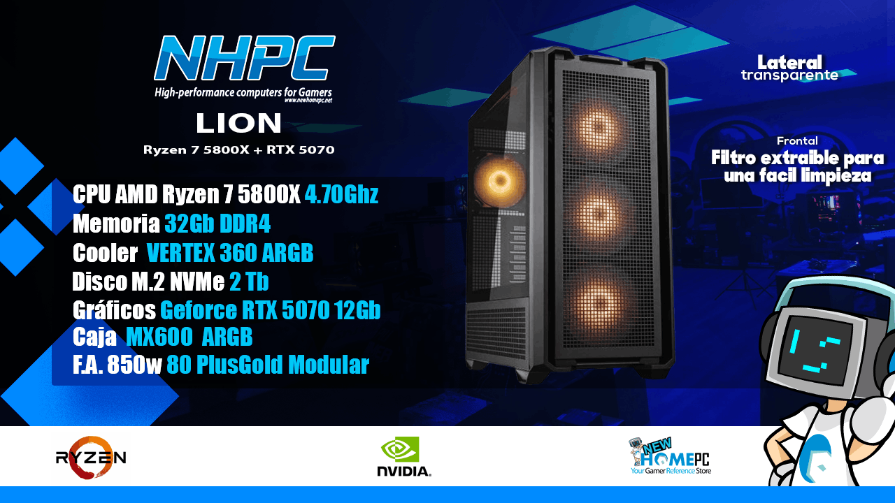 Pc Gaming NHPC LION - Ryzen 7 5800X - 2TB - 32GB - 5070